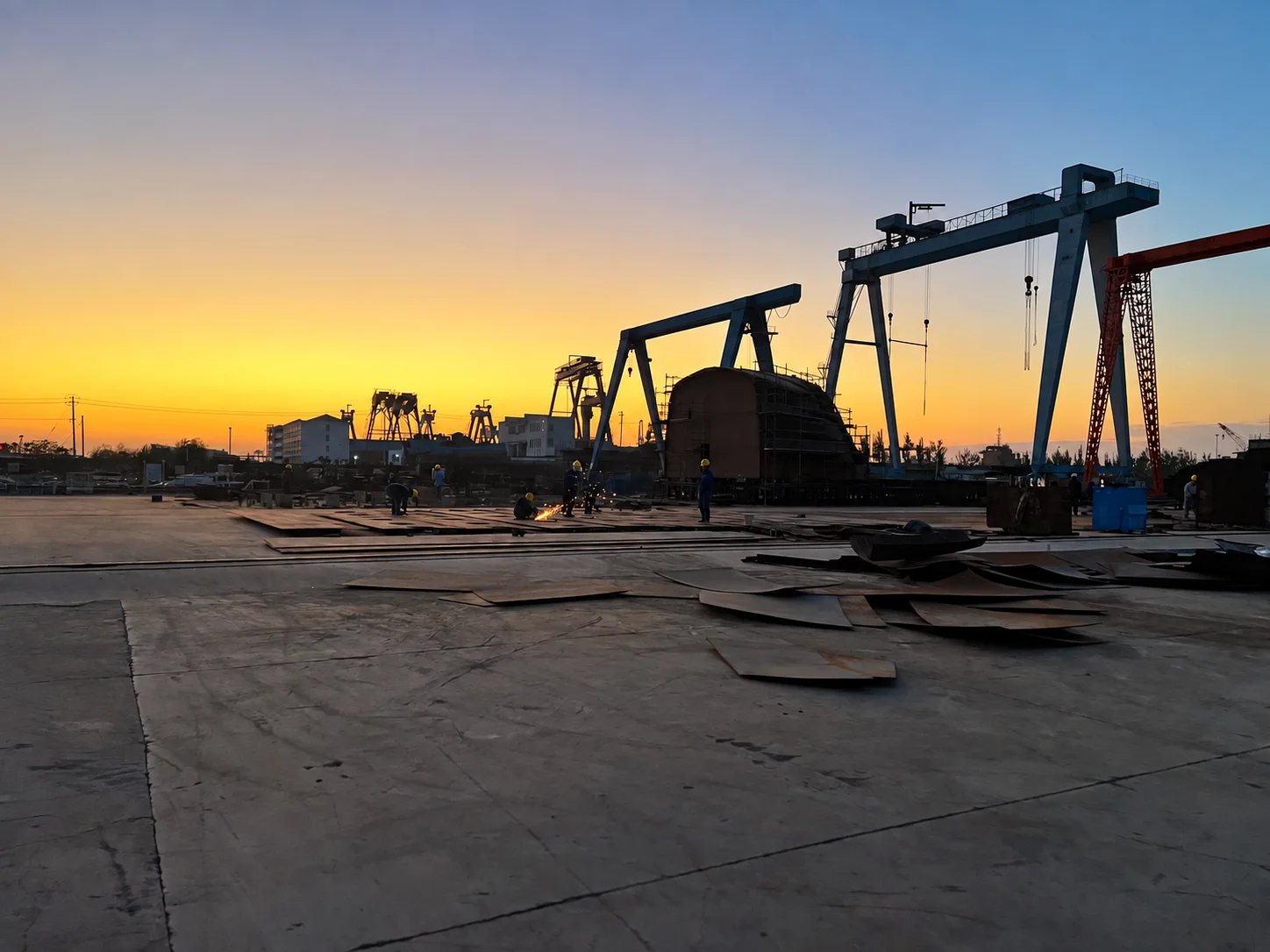 The shipyard at dusk