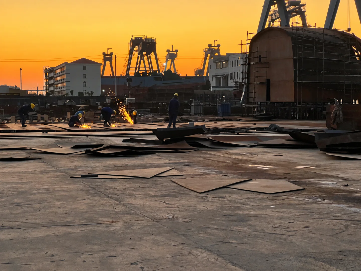 Steel fabrication at sunset